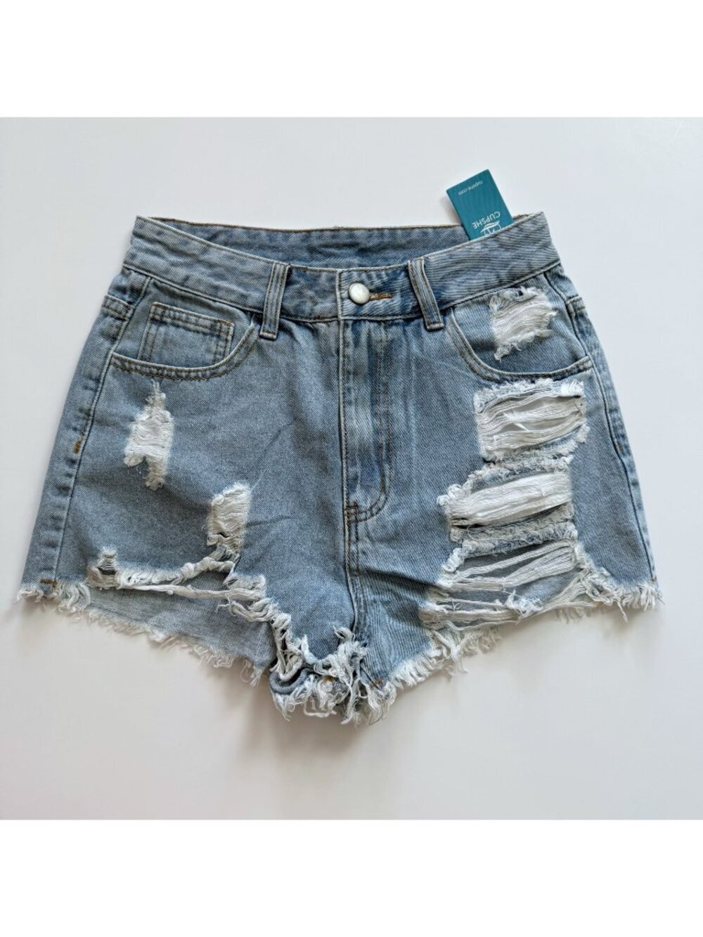 Cupshe Light Blue Destroyed Denim Shorts XS NWT